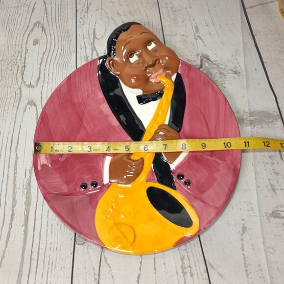 Jazz Player Cookie Plate Platter Clay Art San Francisco 1985 Hand Painted - Picture 9 of 9